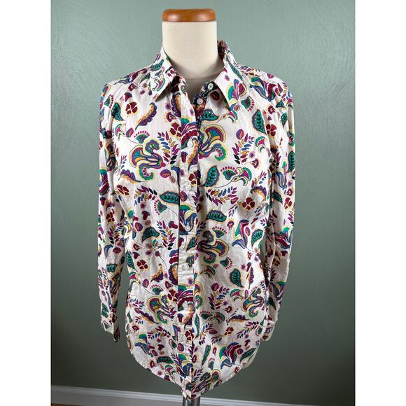 Talbots Women's Medium Colorful Floral Paisley Print Long Sleeve Button Up Shirt - Picture 8 of 10